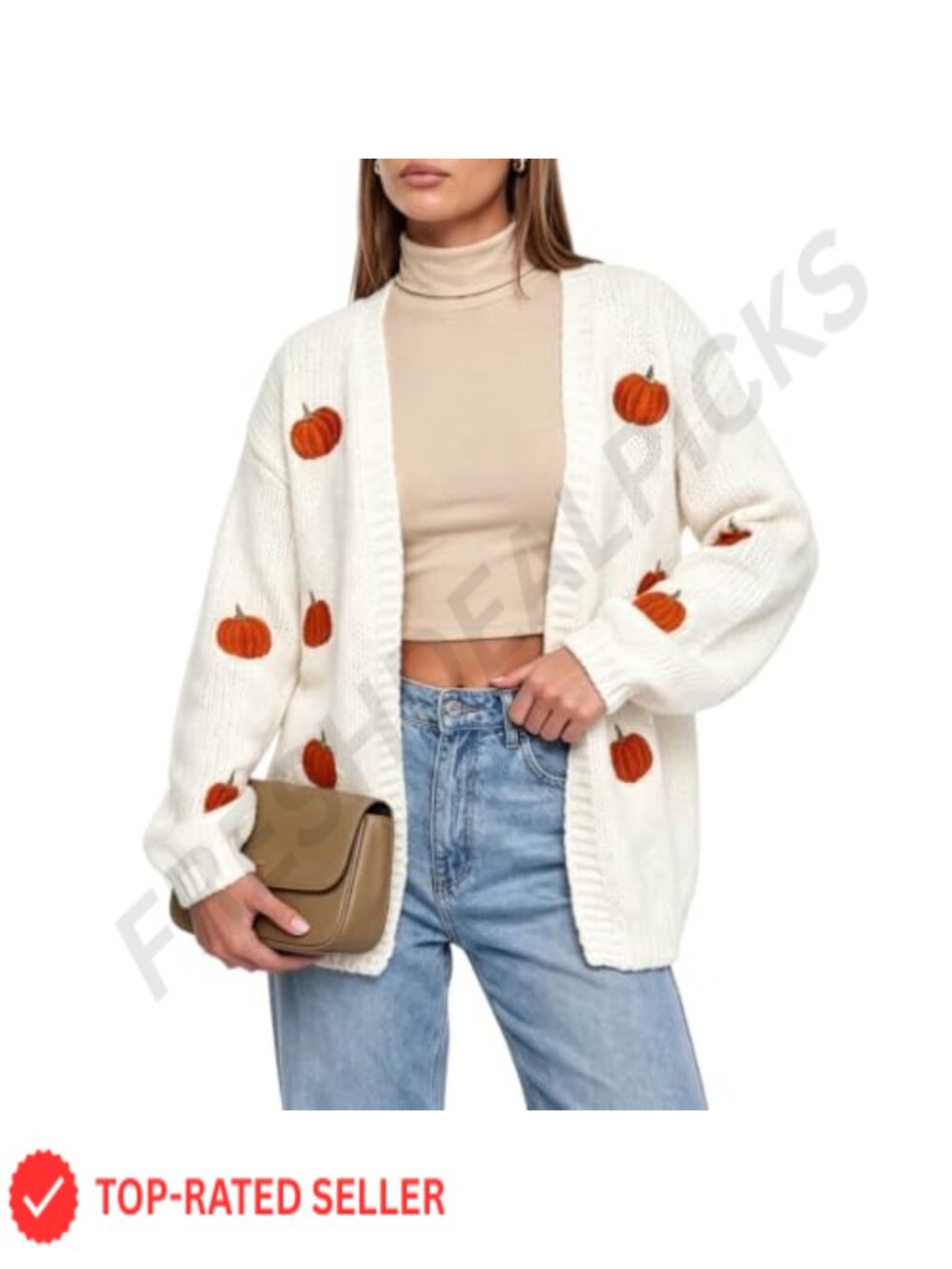 Pumpkin Embroidery Cardigan Sweater V Neck Open Front Knit Cozy